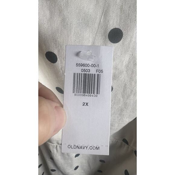 Old Navy Dress Womens Plus 2X Cream Polka Dot Linen Smocked Fit & Flare Dress - Picture 10 of 12